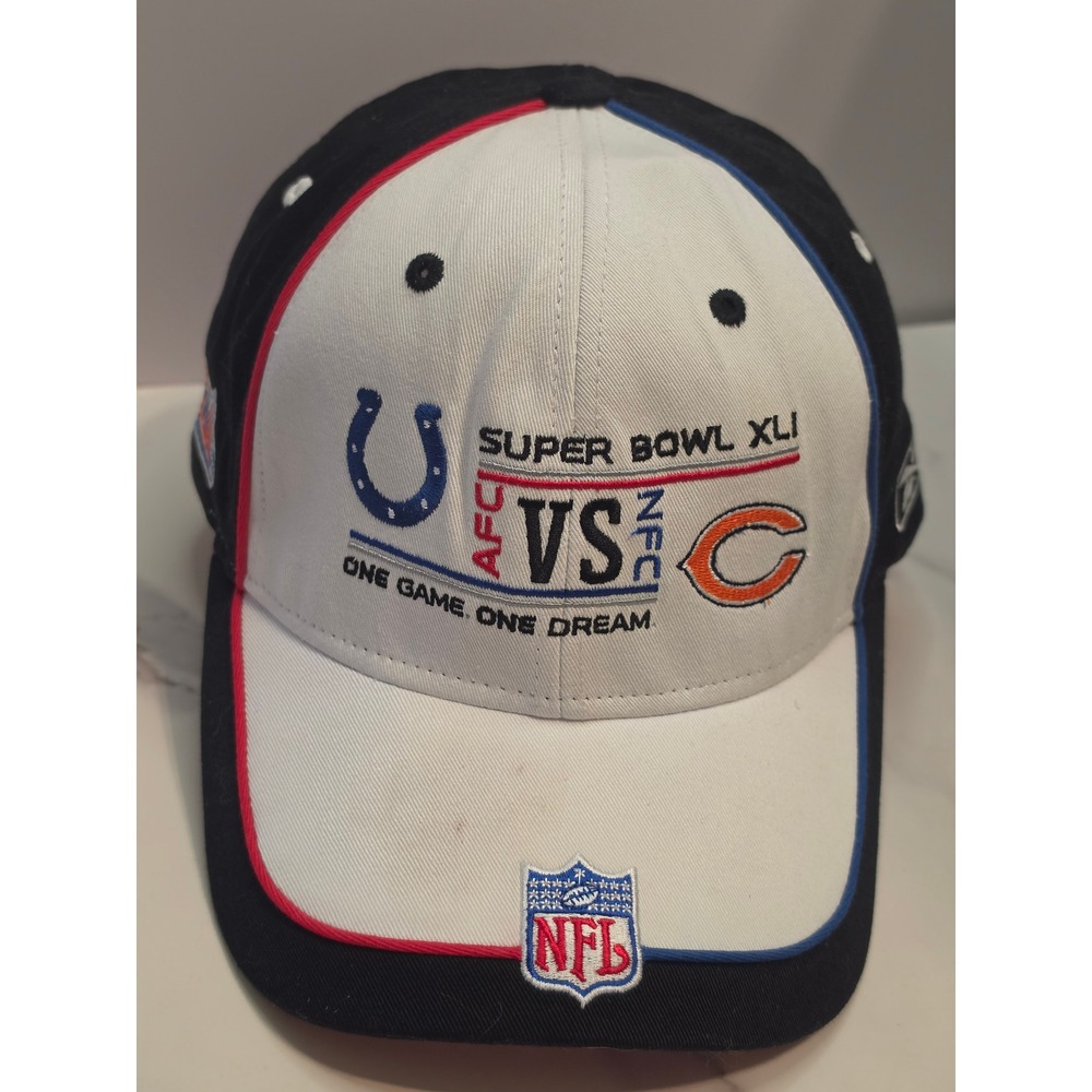 Reebok Super Bowl XLI Hat Mens Indianapolis Colts vs Chicago Bears NFL Cap Black